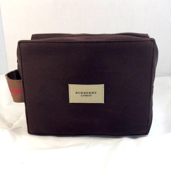 Burberry London Vintage Brown Canvas and Plaid Check Handled Toiletries Bag - Picture 1 of 9